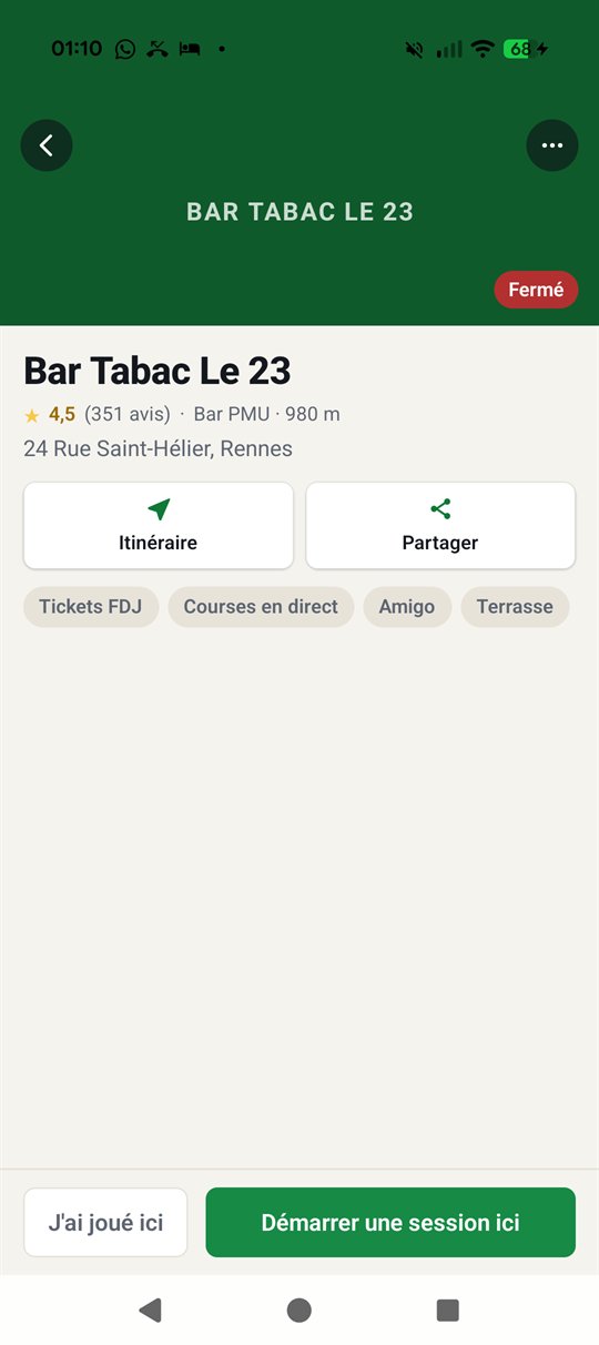 La fiche d'un bar PMU dans Dooka